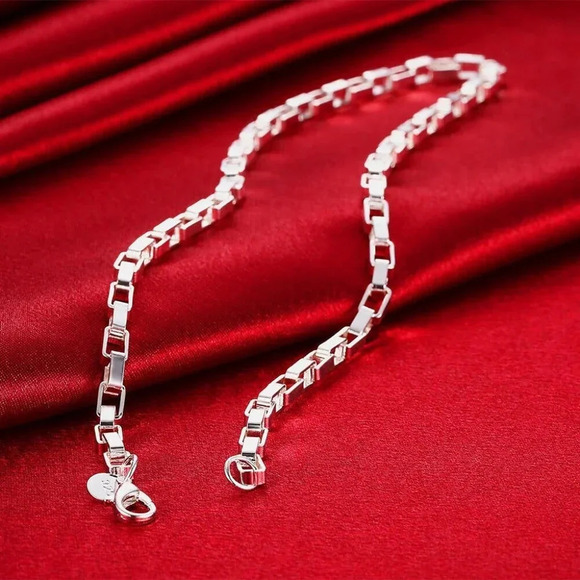 925 Sterling Silver Box Chain Link Necklace 5 mm - Picture 6 of 7